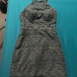 City Studio Charcoal Lace Mini Dress